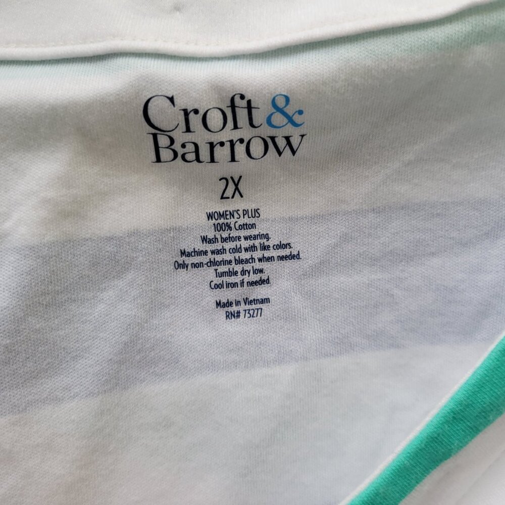 Croft & Barrow Womens 2X Top Blue White Striped 3/4 Sleeve Cotton Knit STR155E - Picture 8 of 9
